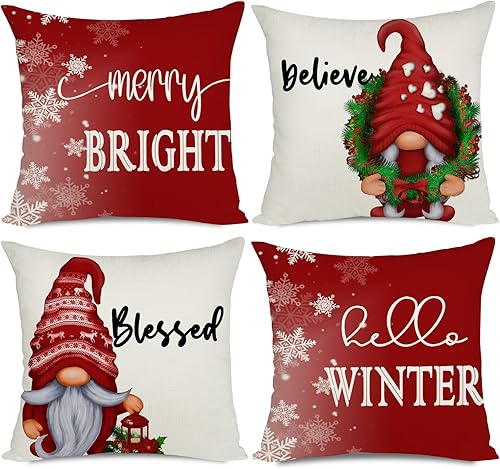 Miniatura 8 de Artmag Juego de 4 fundas de almohada decorativas de Navidad de 24 x 24 pulgadas, para exteriores, diseño de búfalo de búfalo a cuadros, con diseño