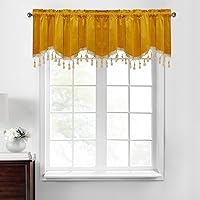 Vista 16 de StangH Cortinas decorativas de lujo, cenefa azul con bloqueo de luz, cenefa festoneada para ventana pequeña con bolsillo sólido para barra, cortina