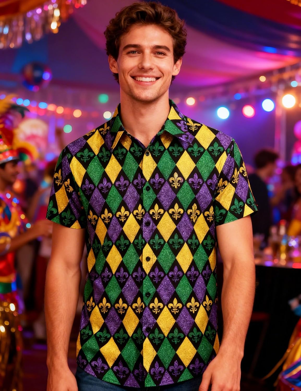 Men's Novelty Holiday Button Down Short Sleeve Shirts - Image 5