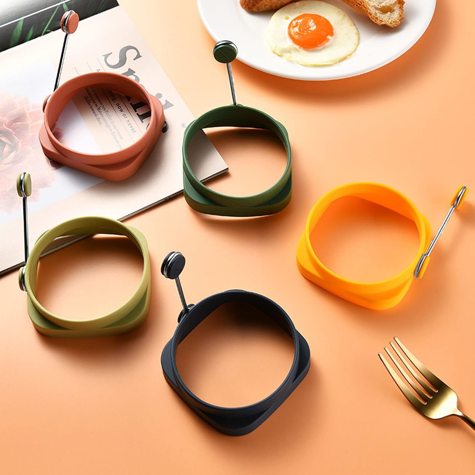 Set di 5 Anelli in Silicone per Uova, Stampo Antiaderente per Friggere, Cuocere Uova, Pancake, McMuffin, Omelette in Padella