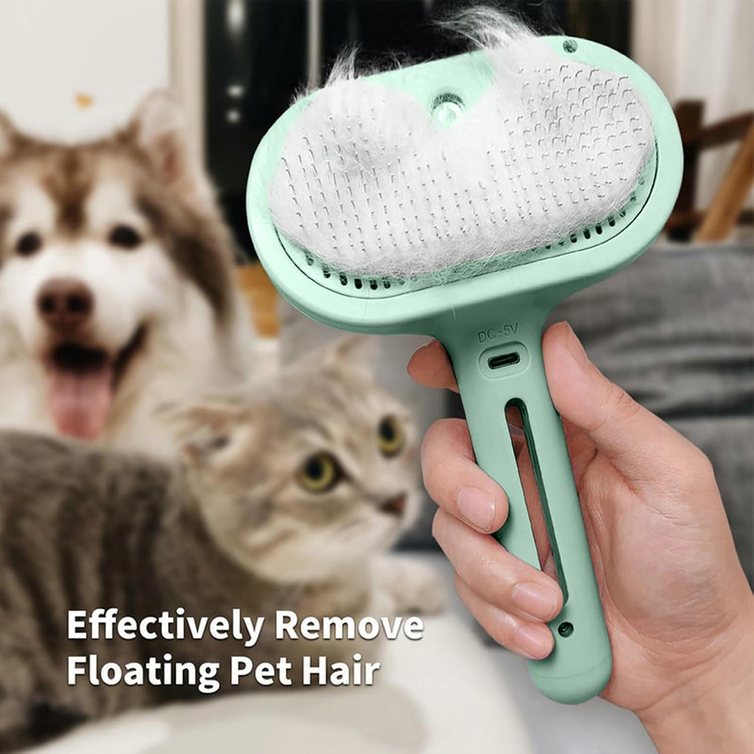 Cat Steam Brush, Self Cleaning Comb, Ergonomic Pet Steamer, Large Tank Deshedding Tool for Gentle Hair Removal and Massage Home Shower Dog Travel Grooming, White, Pink, Black, Blue