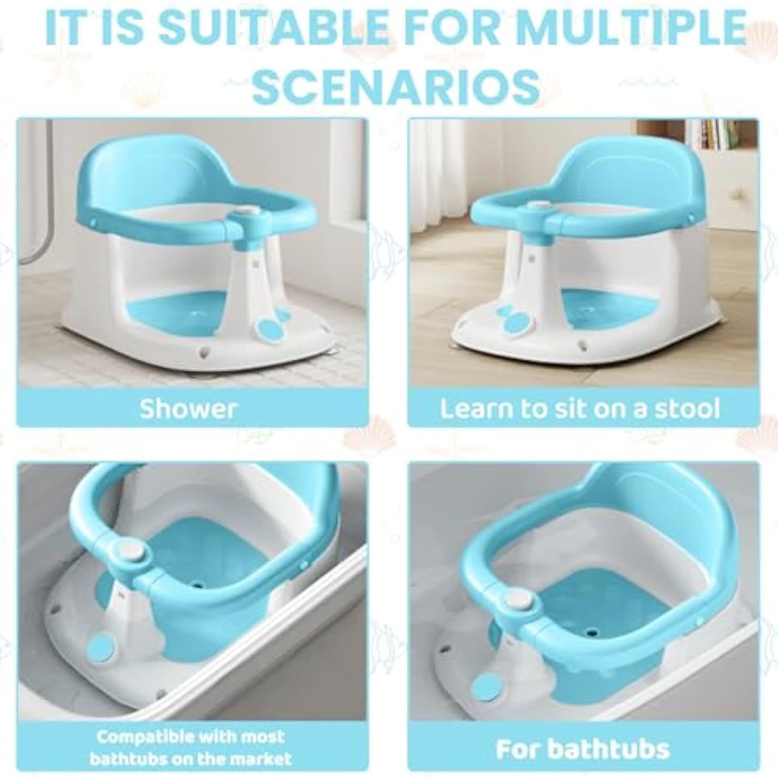 Chaise de bain pour Siège de douche antidérapant à ventouses | Siège de bain Maison, , sol, , garçons, filles, nouveaux parents, aidants, familles soucieuses sécurité