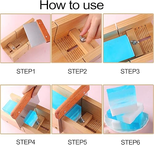 Vista 7 de Kit de corte para hacer jabón de pan, revestimiento de silicona para hacer jabón, caja de madera ajustable con cortador ondulado de acero inoxidable