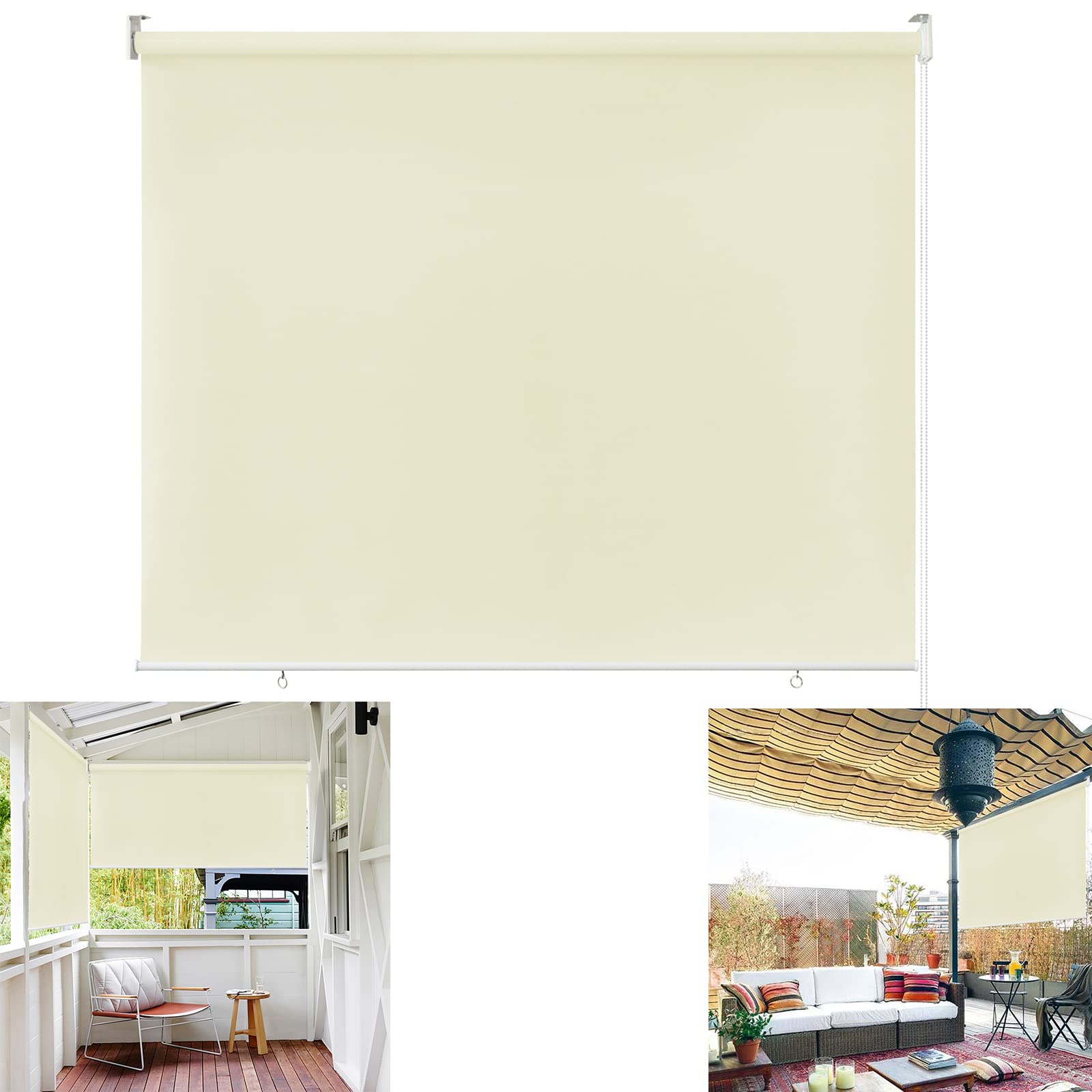LZQ Tenda a rullo oscurante, per esterni, per balcone, balcone, verticale, resistente ai raggi UV e antivento, impermeabile (beige, 140 x 240 cm)