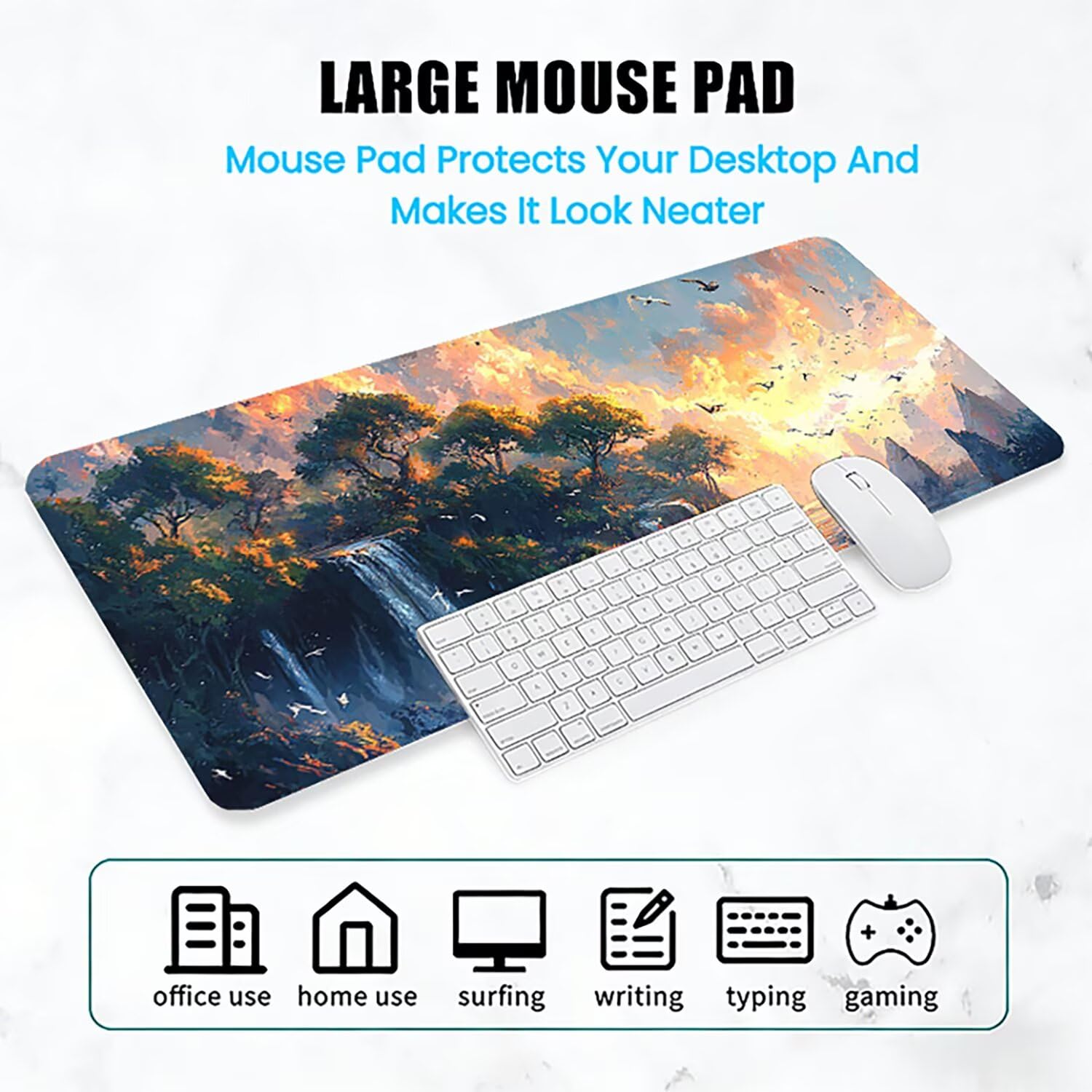 Generico Lejnlnng Tappetino Mouse Gaming XXL -160x80cm - Tramonto Tappetino Scrivania Grande, Mare Impermeabile Tappeto Mouse con Base in Gomma Antiscivolo, Mousepad XXL per Gaming e Ufficio JL-8164