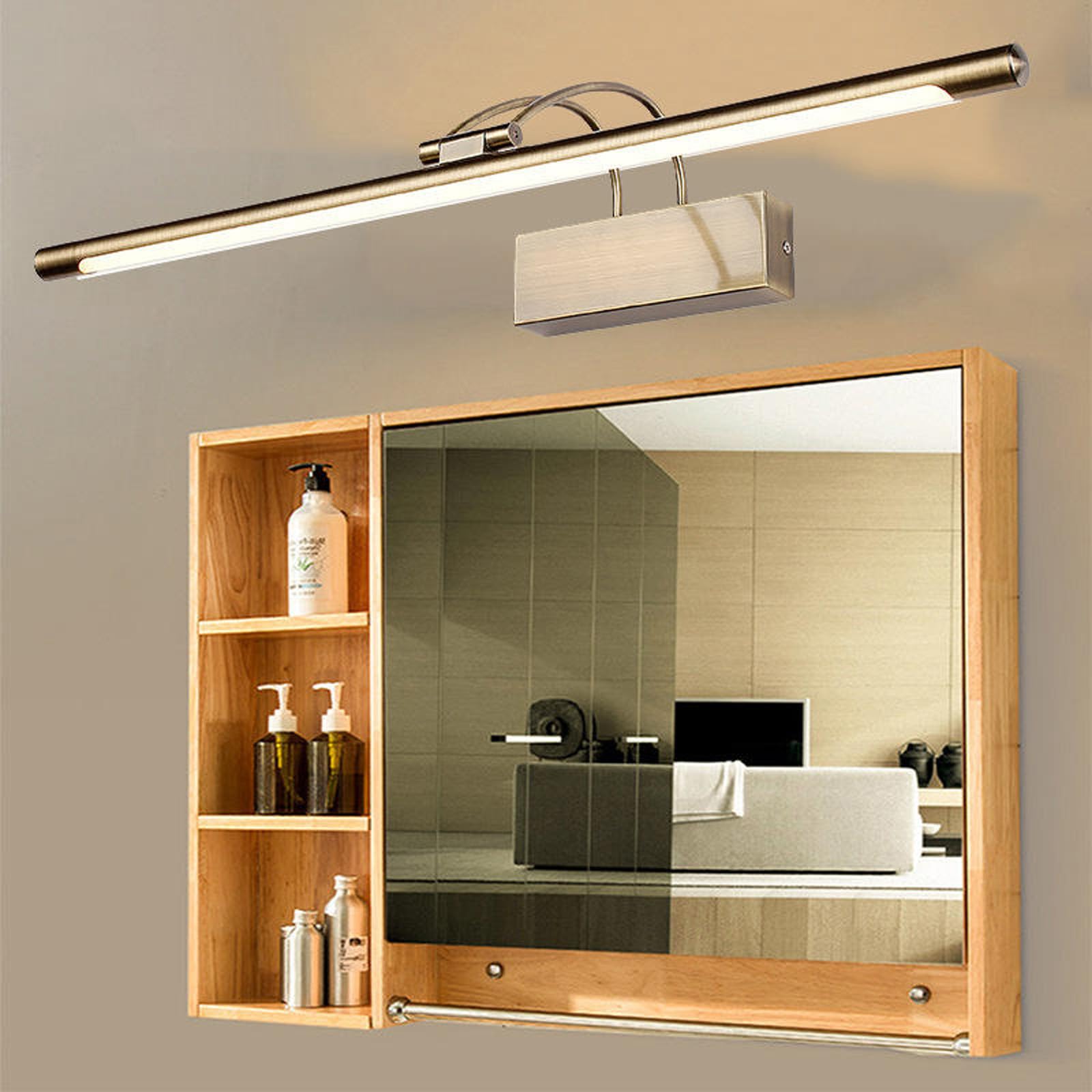 LED Spiegelleuchte Bad Wandleuchten mit 240° Schwenkbarem Faltbar Lampenkopf Wandbeleuchtung Modern Wasserdicht Wandleuchte für Wohnzimmer Badezimmer Schlafzimmer (Bronze Natürliches Licht,81cm)