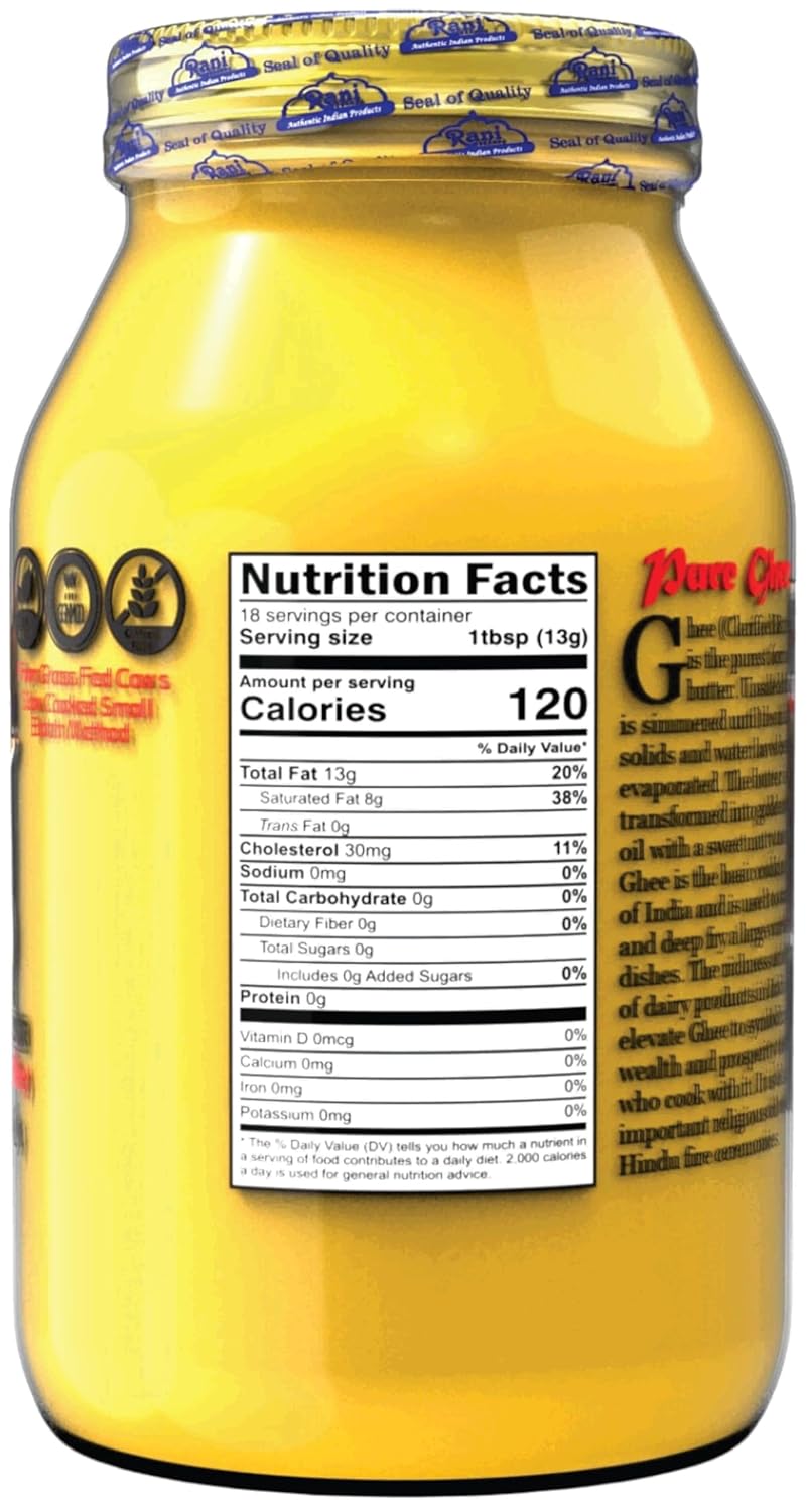 Rani Ghee Pure & Natural from Grass Fed Cows (Clarified Butter) 32oz(2lbs) 908g ~ Glass Jar | Paleo Friendly | Keto Friendly | Gluten Free | Kosher | Product of USA