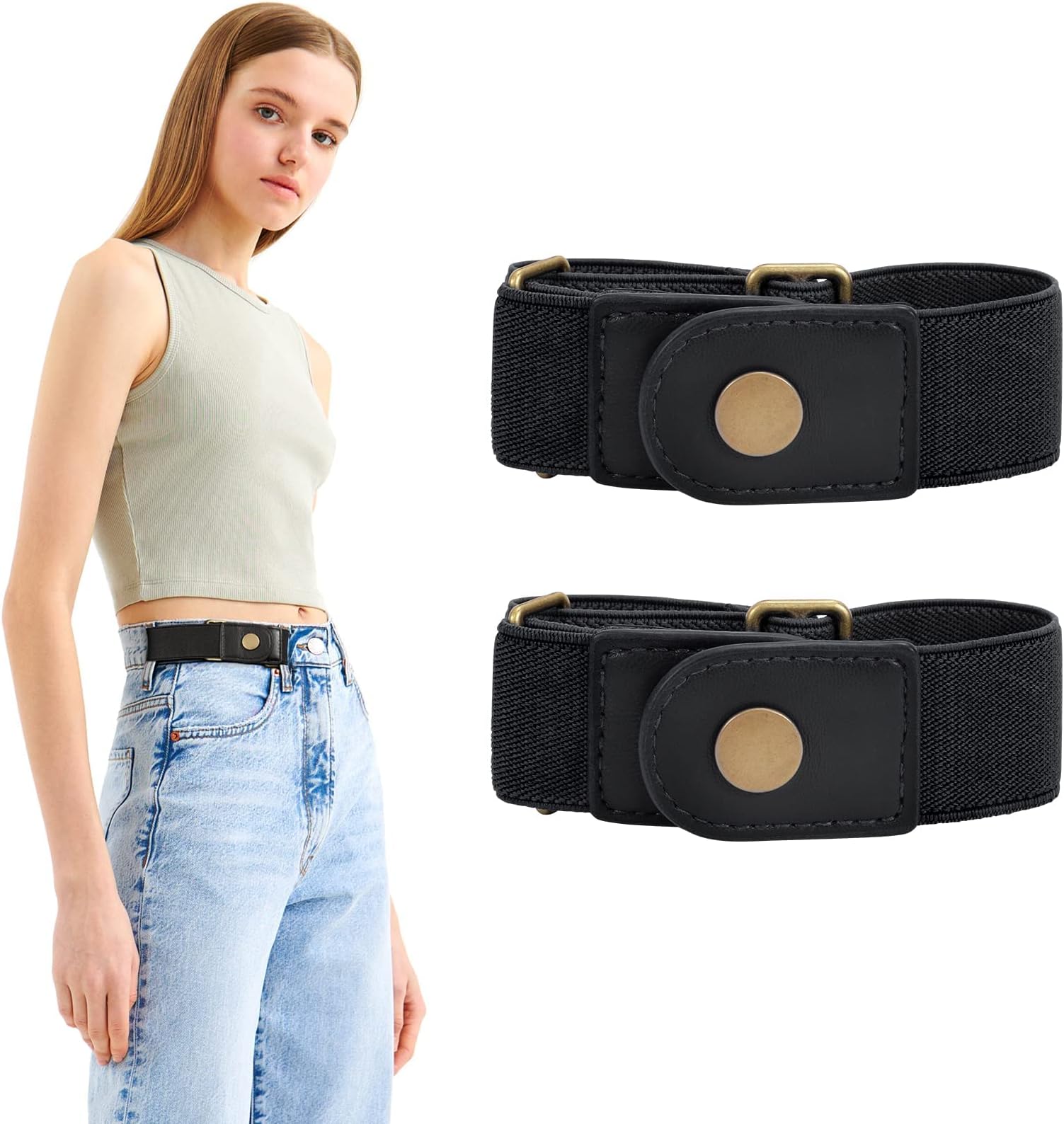 WERFORU No Buckle Stretch Belt for Women and Men Elastic Waist Belt up to 72 Inches for Jeans Pants