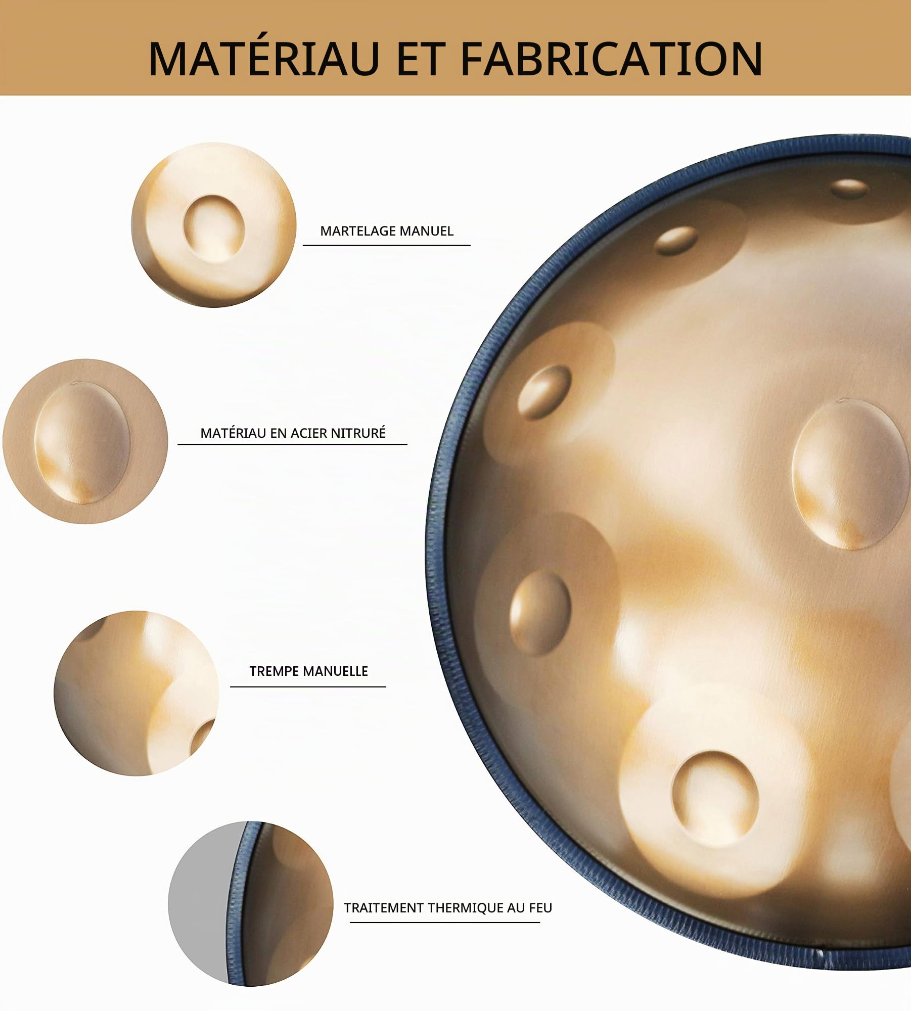 Handpan Drum, 22-Inch D Minor 10-Note 440Hz Adult Steel Hand Drums(Gold) with Handpan Drum Bag,2 Test Mallets,Hand Drum Stand,Music Note Stickers,Maintenance Oil and Wiping Cloth