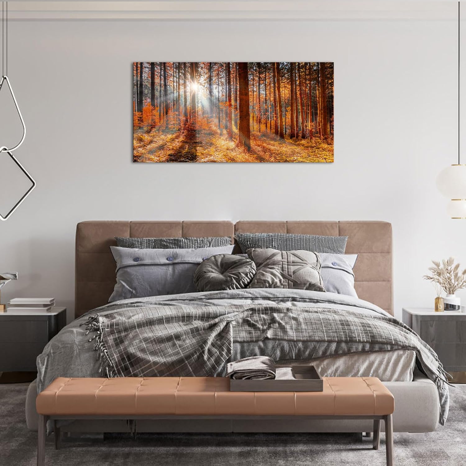 VANSEEING Forest Wall Art Canvas Prints Fall Autumn Landscape with Sunlight Pictures Nature Scenery Painting Prints Modern Artwork Large Wall Decor for Office Living Room Home 20" x 40"