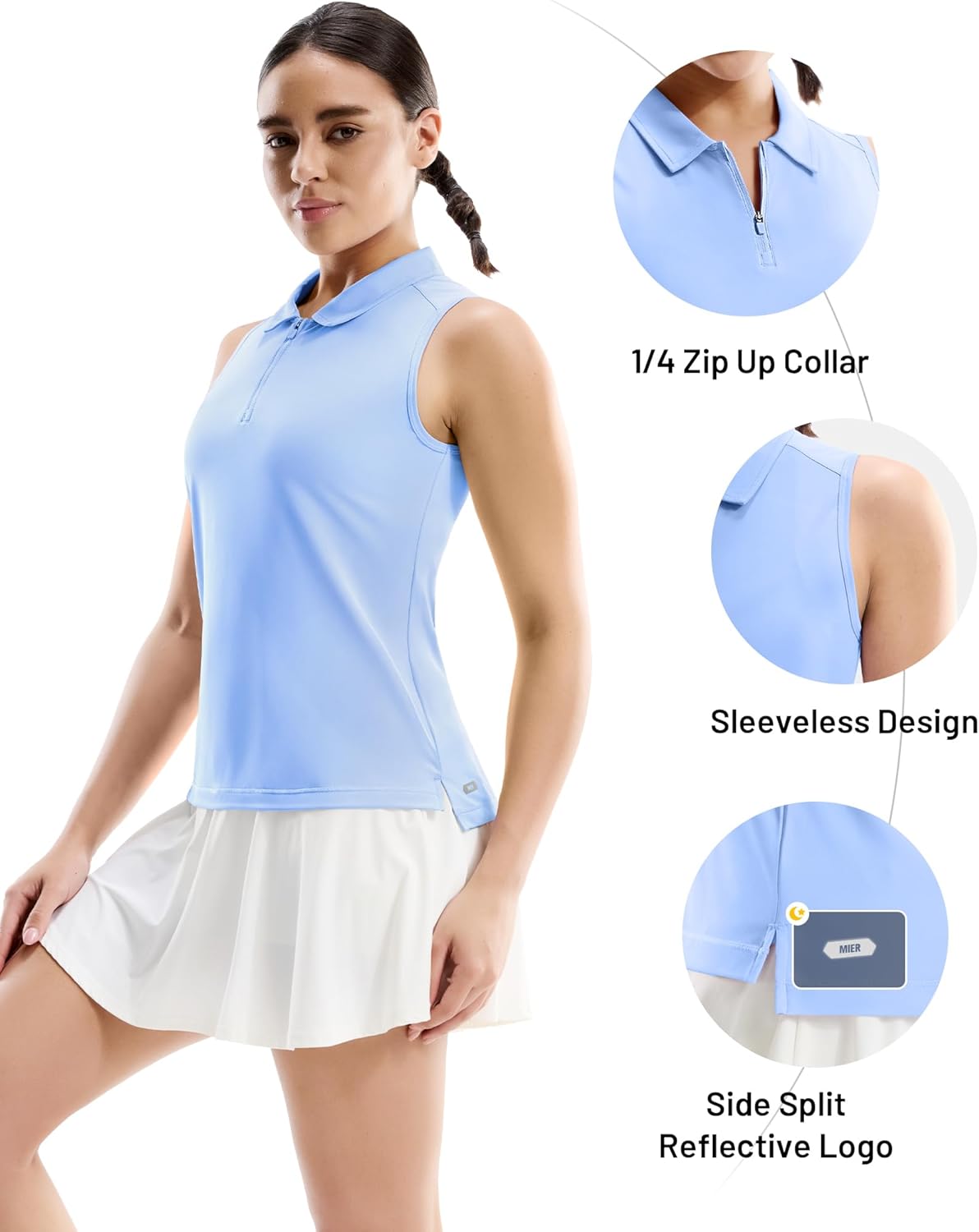 MIER Womens Sleeveless Golf Shirts - Quarter Zip UPF 50+ Collared Polo Tank Tops, Quick Dry Zip Up Tennis Sports Active Tee - Image 5