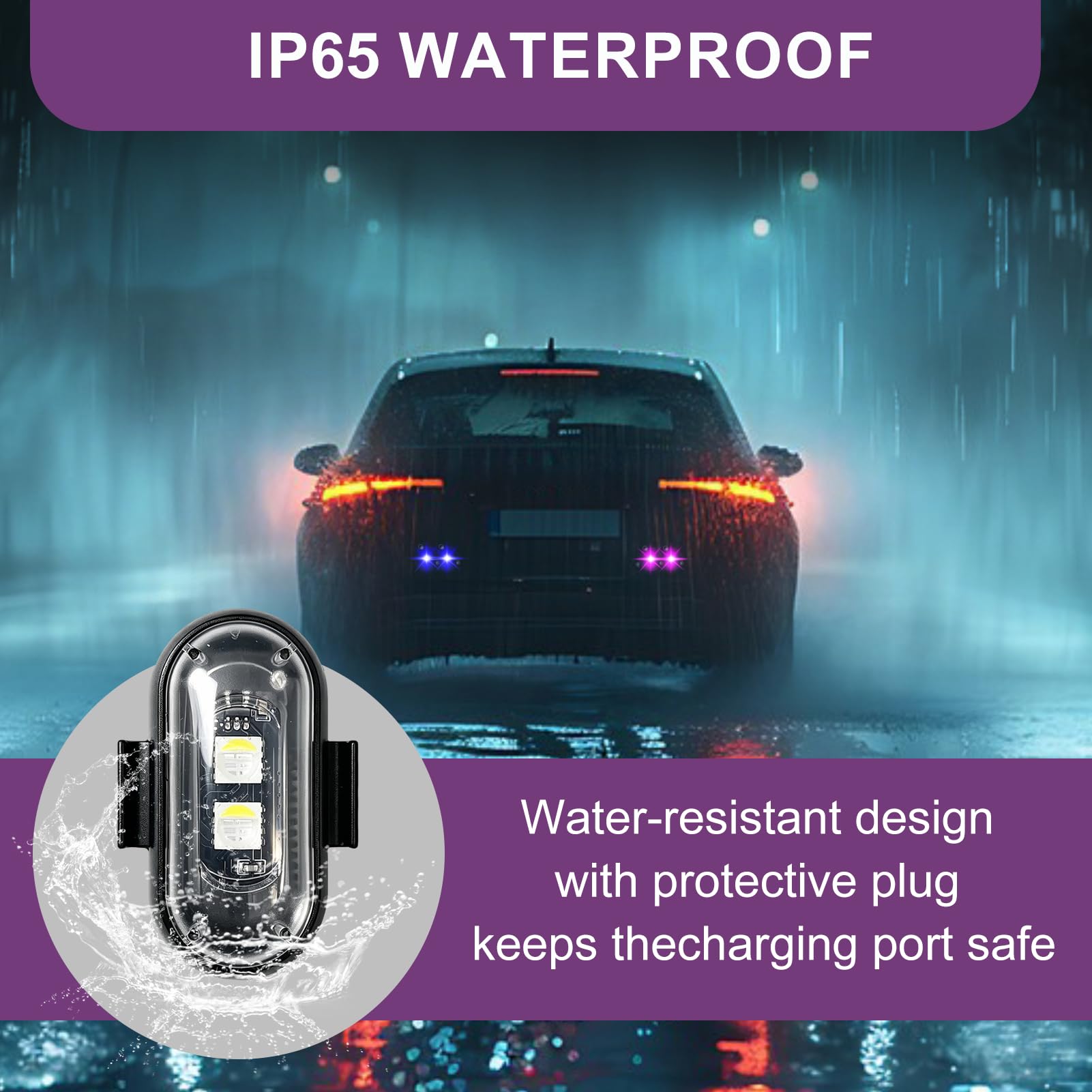 4 Pièces Luces Estroboscópicas LED Inalámbricas para Dron Coche Moto, LED Estroboscópico Luz Interior Coche con Mando a Distancia, 8 Colores y Modos de Flash, Carga USB Impermeable Anticolisión