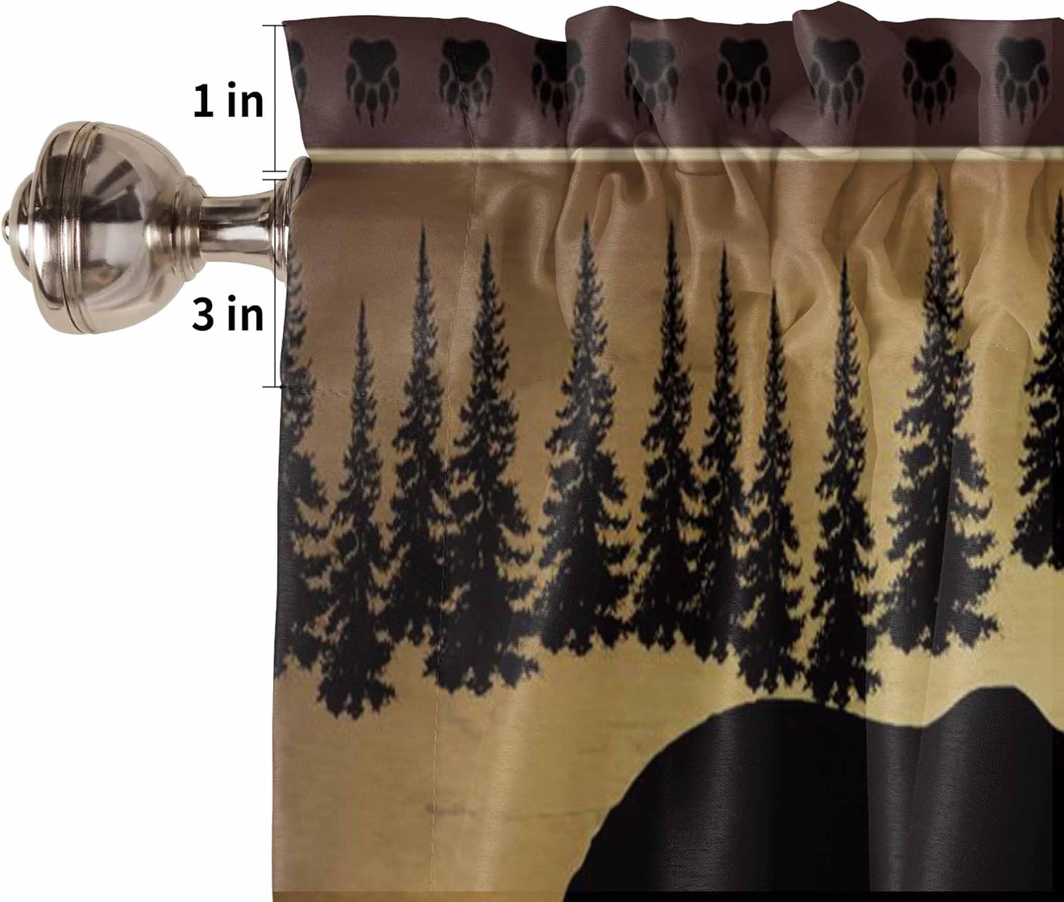 Curtain Valance 54" x 18", Black Bear Forest Silhouettes Window Valances Rod Pocket Curtains Drapes, Vintage Farm Backdrop Short Topper Curtain for Kitchen Cafe Living Room, 1 Panel