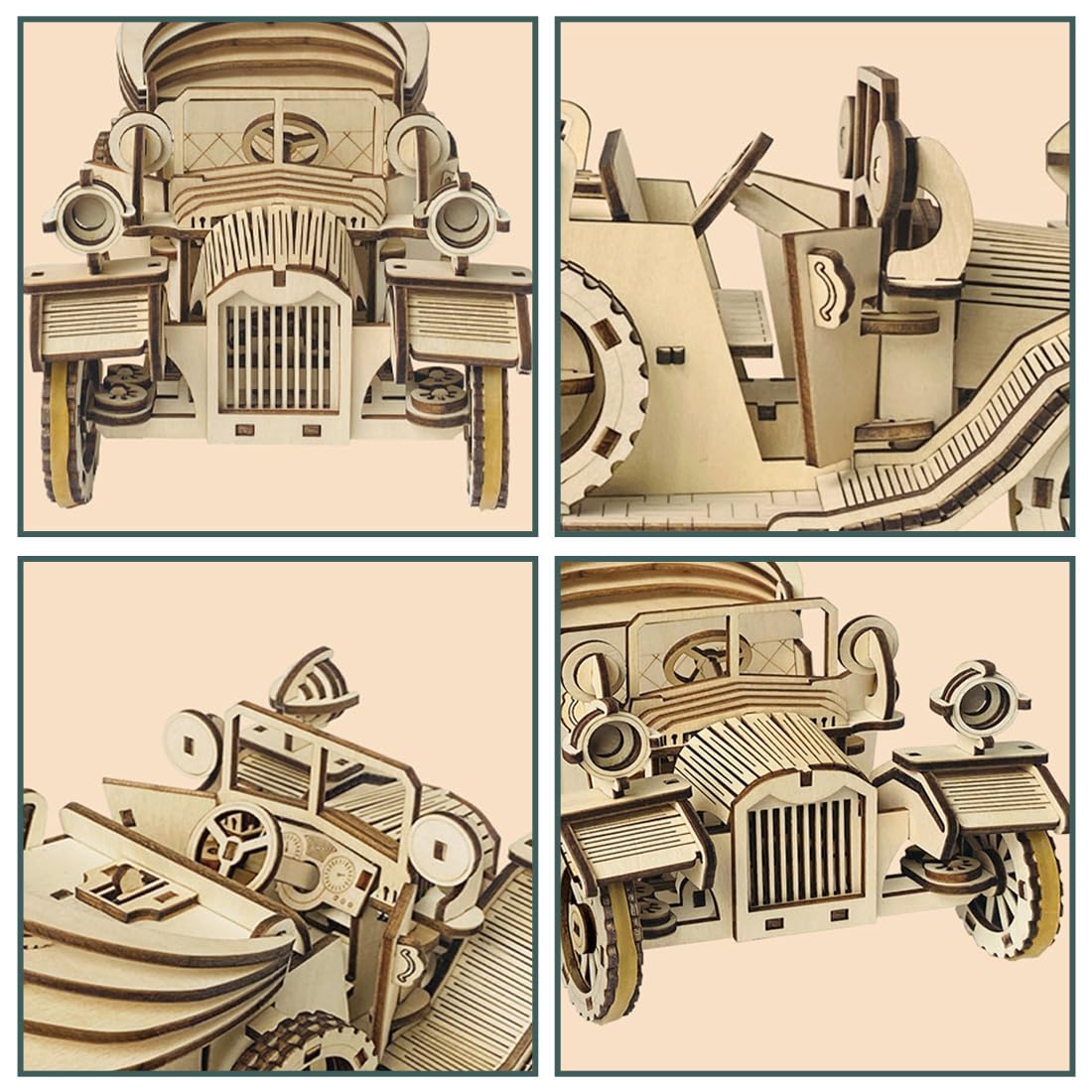 3D Auto Holzpuzzle Modellbausatz, 220 Teile DIY Retro Cabrio Holz Puzzle Modellbau, Selbstmontage Mechanisches Holzbausatz Weihnachten Deko Bildung Erwachsene