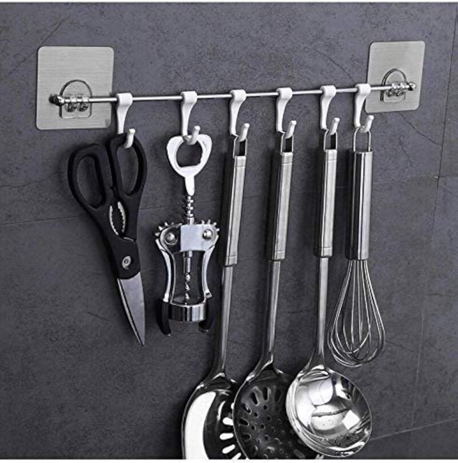 Premium Self Adhesive Kitchen Accessories Items Organizer Rack Stand, Wall Hanging Hooks Strong Without Drilling/Bathroom Door Cloth Hanger (9 Hooks), Stainless Steel