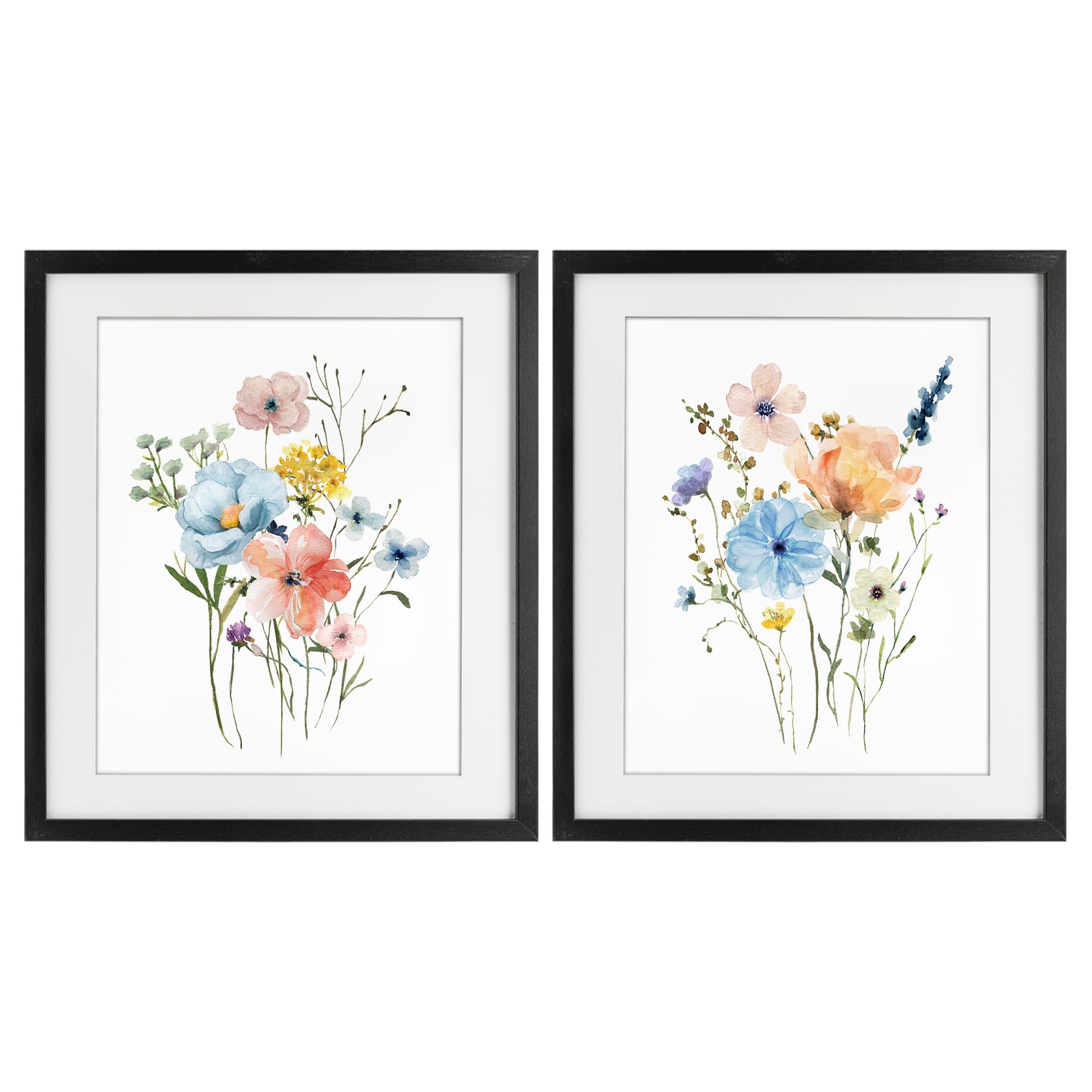 Stupell Industries 'Wildflower Sprig Bundles', 2pc Framed Print Under Glass Set, Black, 17 x 21 Inches, Easy to Hang and Sturdy, Made in USA, by Livi Finn