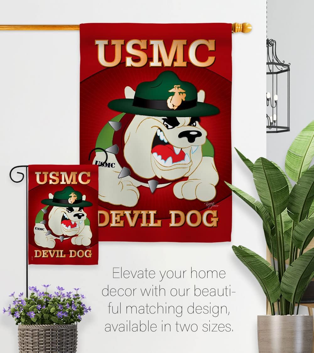 Devil Dog Garden Flag - Set with Stand Armed Forces Marine Corps USMC Semper Fi United State American Military Veteran Retire Official - House Banner Small Yard Gift Double-Sided 13 X 18.5