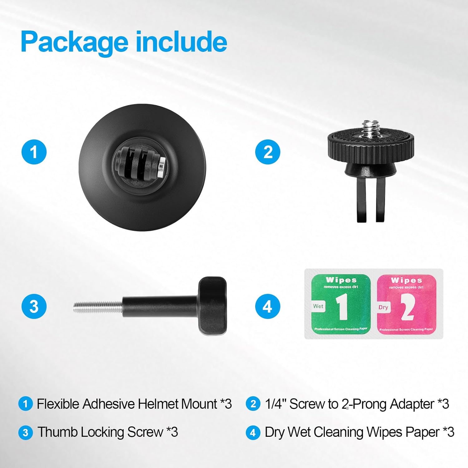 3 Pack Flexible Adhesive Helmet Mounts, Sticky Helmet Camera Mount Kit with Large Base, Accessories for Gopro Hero13/12/11/10/9/8 Max DJI Action 5 Pro 4 3 Insta360 X5 X4 X3 Ace Pro 2