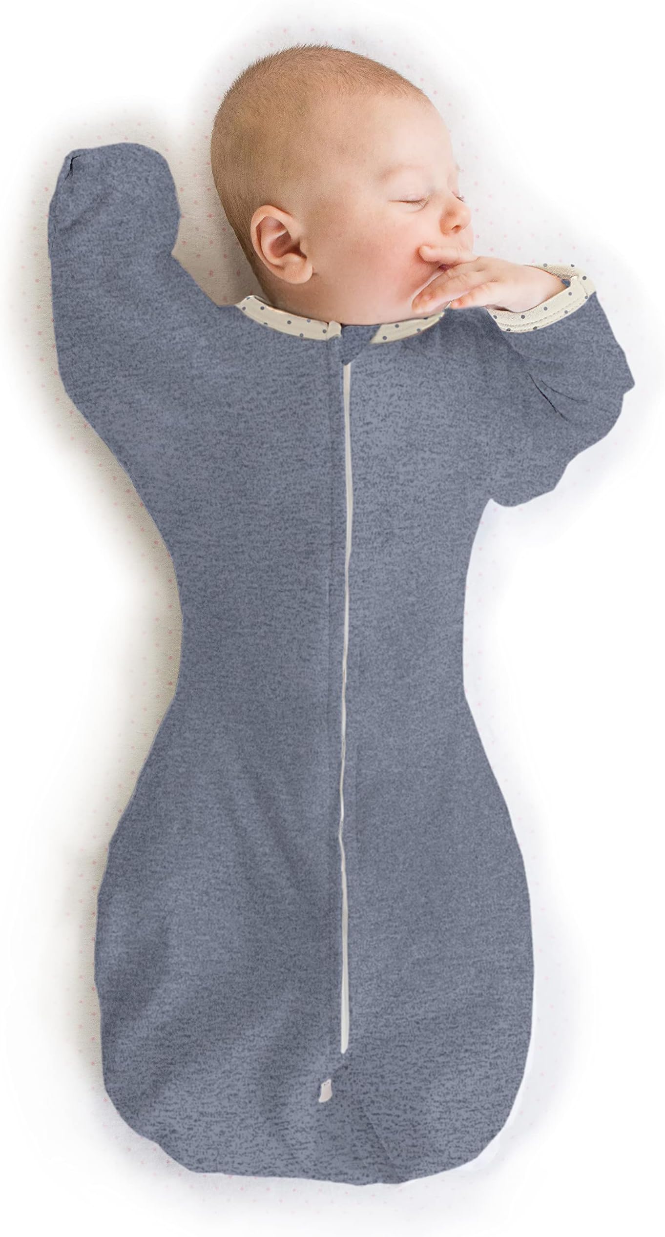 SwaddleDesigns Transitional Swaddle Sack, Arms Up Half-Length Sleeves & Mitten Cuffs, Swaddle for Newborn Transition to Baby Sleep Sack Wearable Blanket, Medium, 3-6 Month, 14-21 lb, Heathered Denim