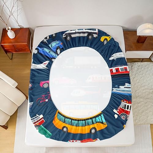 Miniatura 4 de Erosebridal Juego de sábanas de camioneta de policía para niños, sábanas de camión de bomberos, tamaño matrimonial, sábana bajera ajustable para