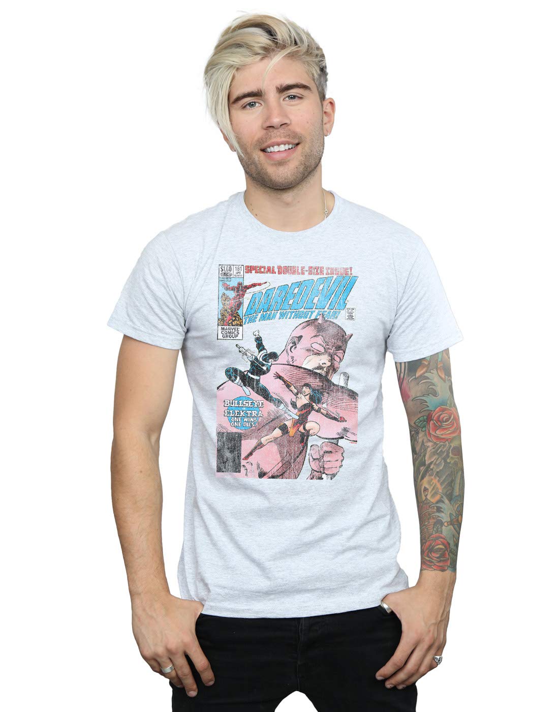 Marvel Men's Daredevil Distressed Bullseye Vs Elektra Cover T-Shirt Sport Grey Large