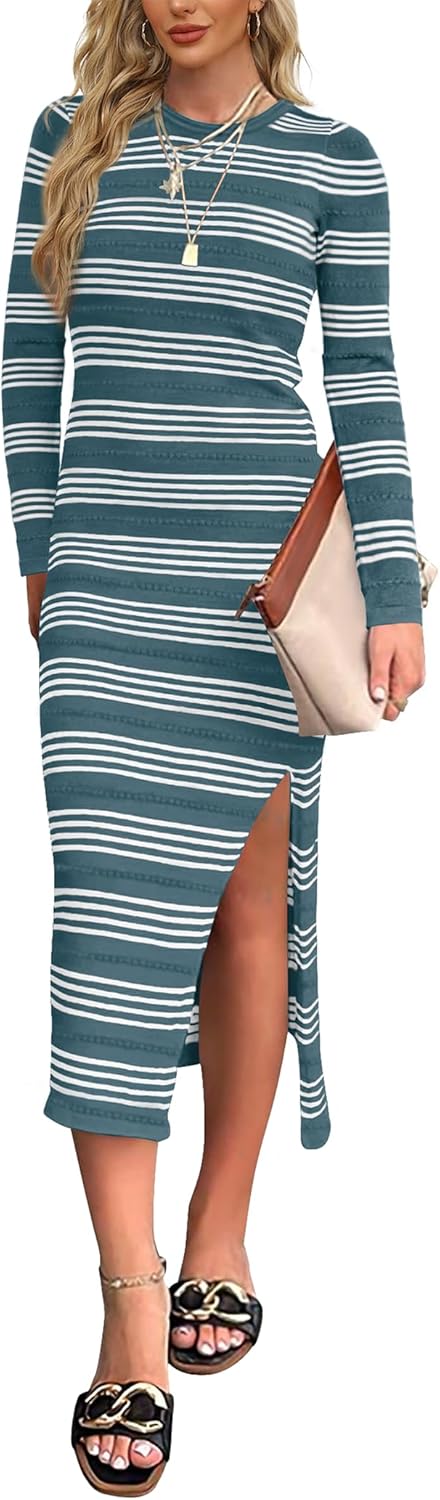WIHOLL Womens Lightweight Knit Spring Sweater Dress Long Sleeve Fitted Side Slit Soft Dresses 2025