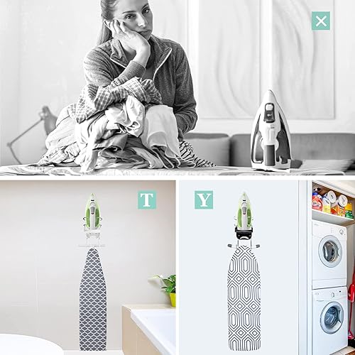 Miniatura 5 de Soporte de pared para tabla de planchar, soporte eléctrico para plancha y tabla de planchar, organizador de almacenamiento con ganchos extraíbles