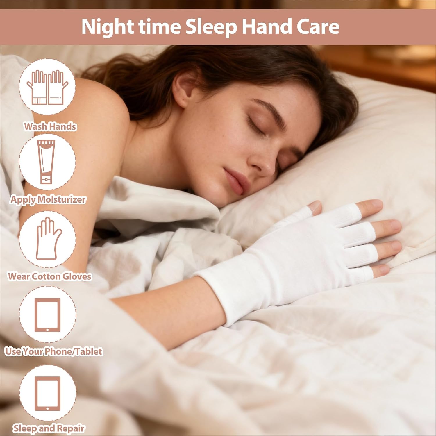 4 Pairs White Fingerless Gloves, Cotton Moisturizing Night Gloves White Moisturizing Fingerless Gloves Sleeping Gloves for Dry Hands