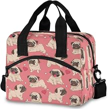 Pug Heart Lovely Dog Puppy Insulated Lunch Tote Bag Reusable Cooler Lunch Box with Shoulder Strap for Work Picnic School Beach