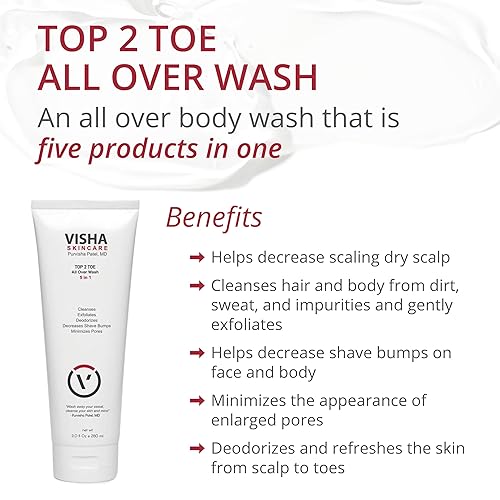 Miniatura 2 de Visha Skincare Top 2 Toe  Gel de baño todo en uno para cara, cabello y cuerpo  Gel de baño exfoliante  Champú clarificante  Gel de baño hidratante