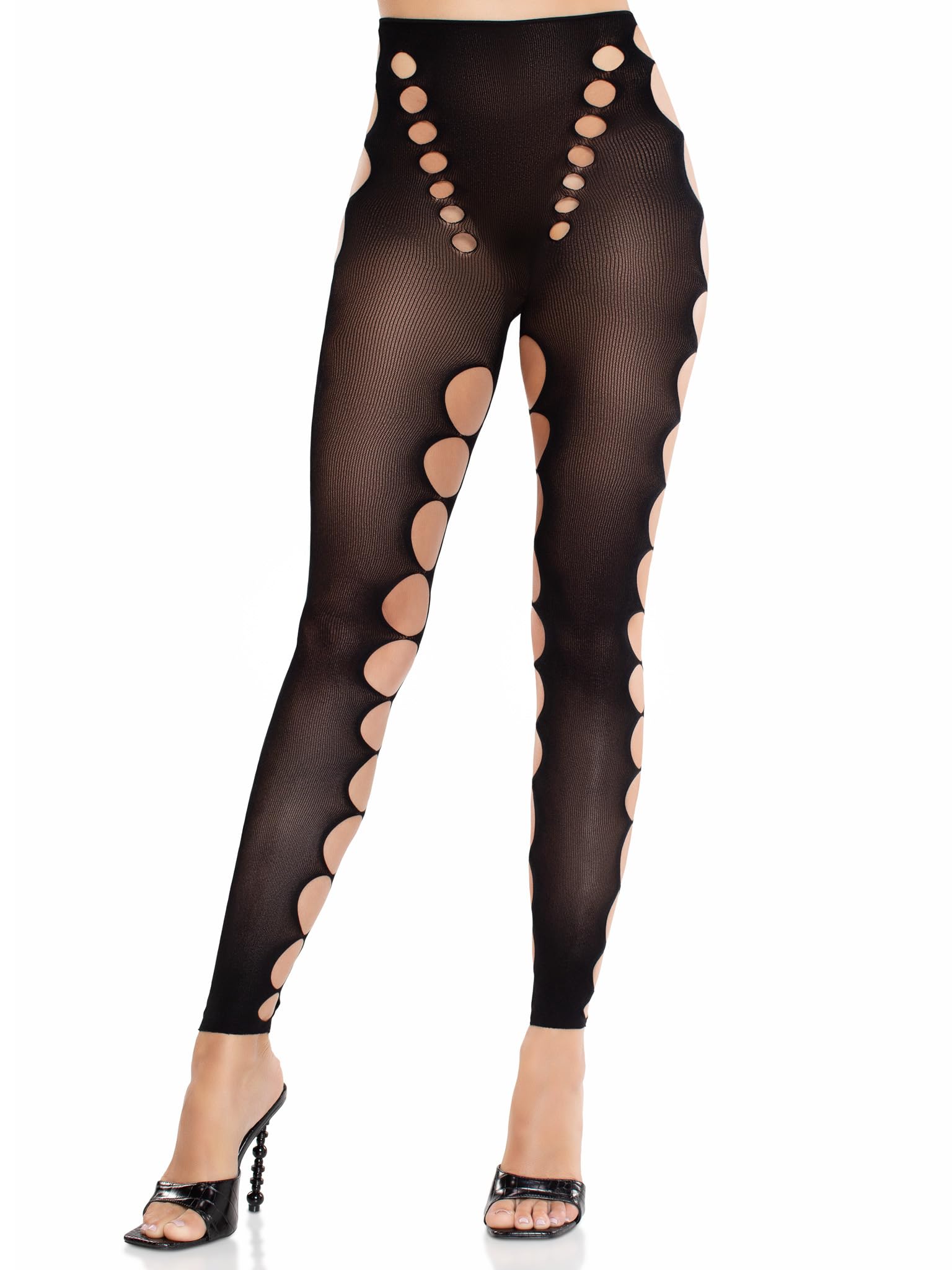 Leg Avenue Women’s Seamless Opaque Cut-Out Footless Tights, Black, One Size
