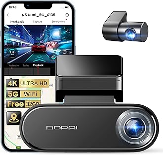DDPAI 4K Dash Cam for Cars, Front and Rear 2160P+1080P Dashcam Built-in 32G eMMC ADAS 5G WiFi GPS with APP Control 24 Hours Parking Monitor, N5 Dual