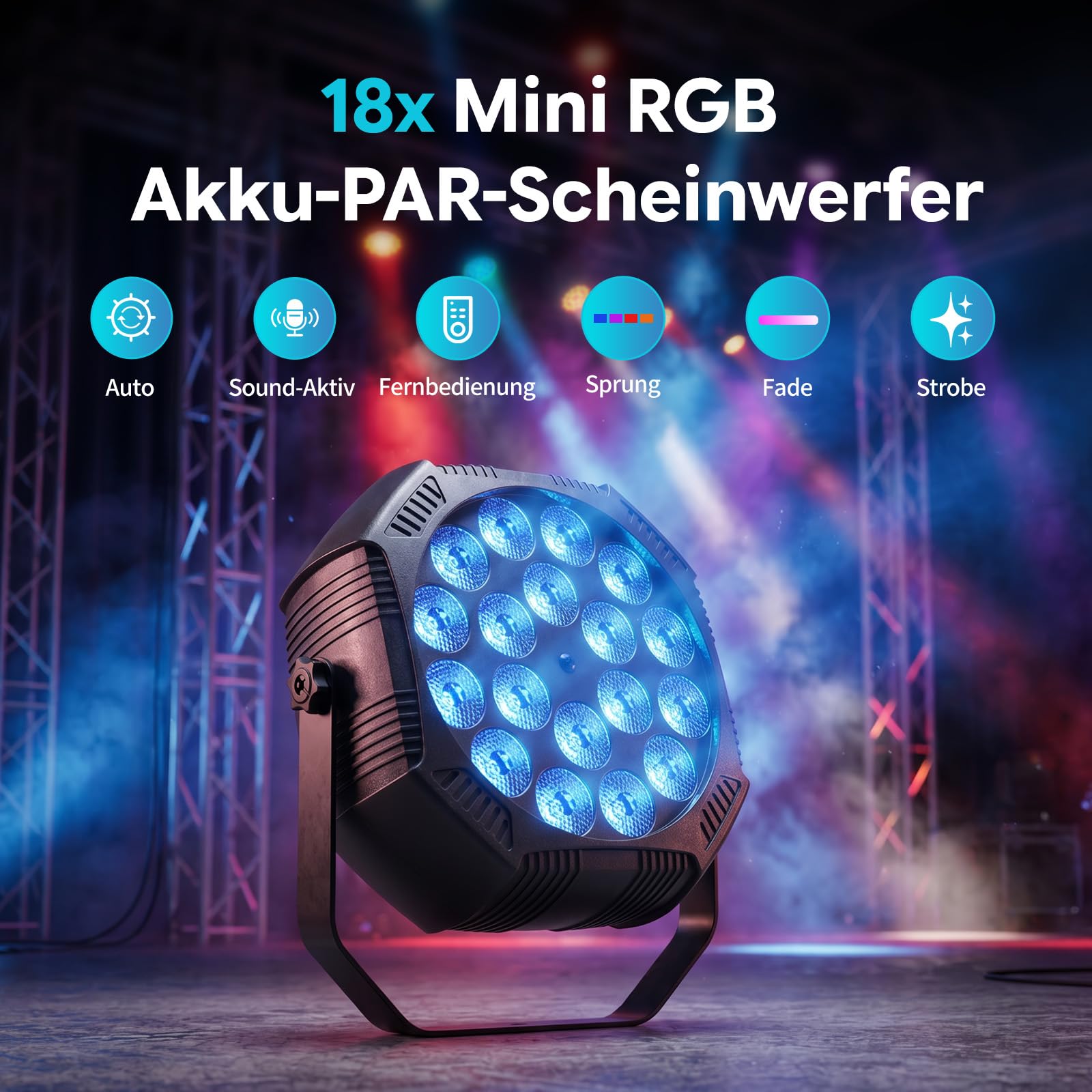 2PCS RGB Mini Par LED Batteria 3000mAh Ricaricabile, 27W Luci da Palco con Telecomando, 4-6h Autonomia, Attivazione Sonora Luce Feste per Bar DJ Discoteca Matrimonio Halloween Natale