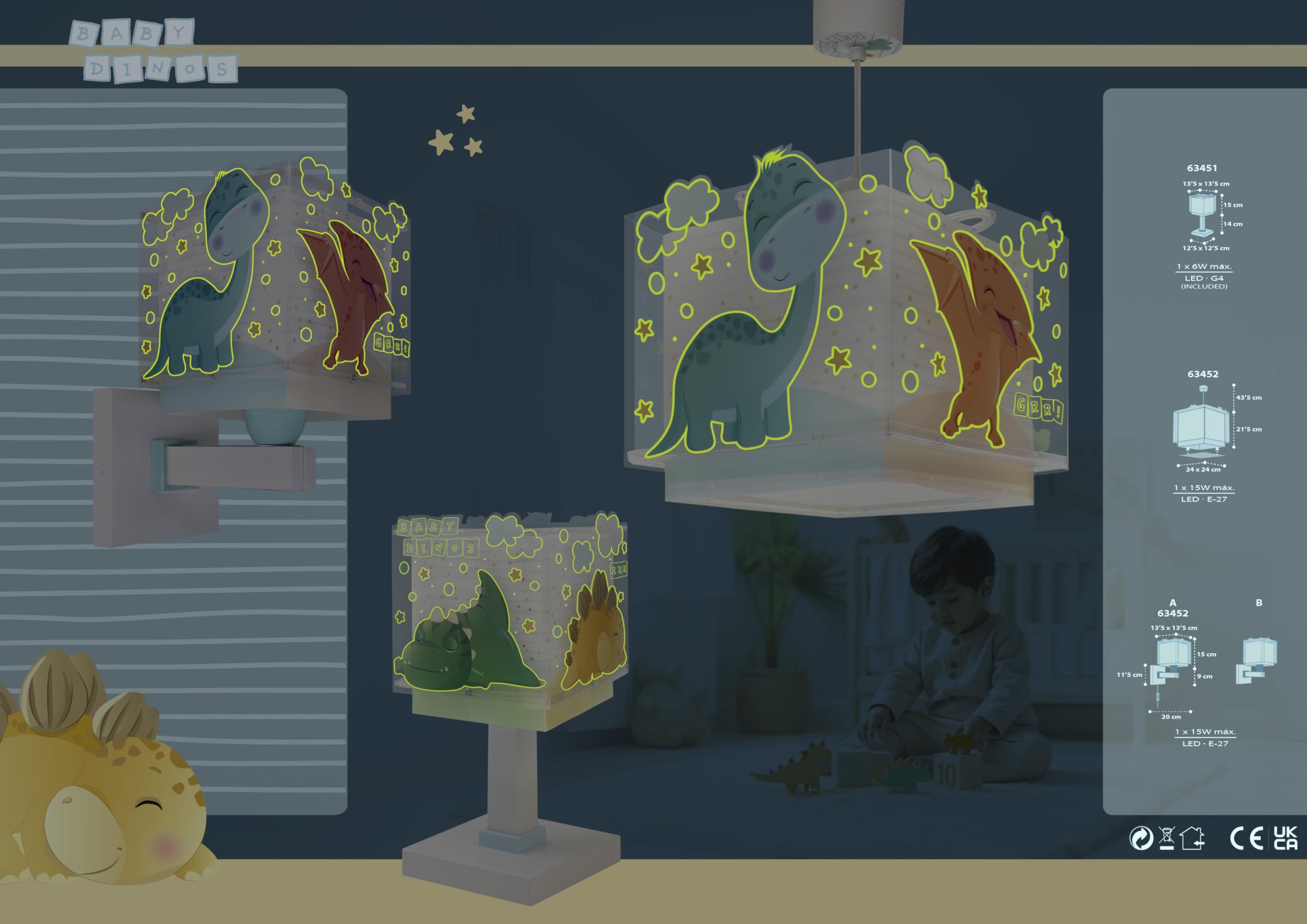 Dalber Lámpara De Techo Colgante Infantil Baby Dinos Dinosaurios, 63452,