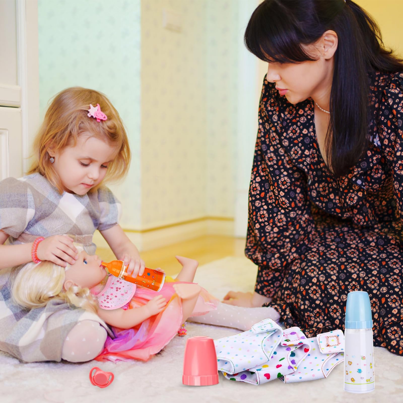 10 Pièces Biberon Magique pour Poupée Couche Poupee Bavoir Poupon Tétine Accessoire Poupon Cadeau d'enfant pour Anniversaire, Noël, Nouvel An