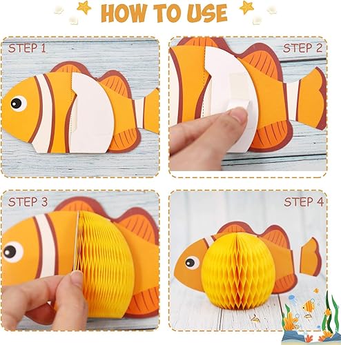 Miniatura 5 de 8 piezas de decoración de fiesta bajo el mar, animales marinos, centro de mesa de panal de abeja, suministros de fiesta de cumpleaños de sirena para