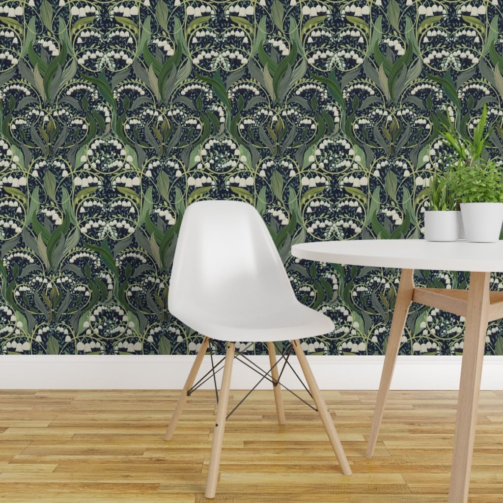 Spoonflower Removable Wallpaper Swatch - Vintage Flowers Floral Victorian Sage Green Art Nouveau Botanical William Morris Lily of The Valley Custom Pre-Pasted Wallpaper