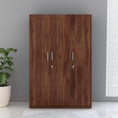 Asta 3 Door Wardrobe with Mirror for Bedroom | Engineered Wood Almirah with Hanging Space & Shelves | Wooden Cupboard Storage Cabinet | Sheesham Finish | 3-Year Warranty