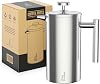 French Press | 1 Litre | 8 Cups Cafetiere Doubled Walled Portable Stainless Steel Coffee Press for Home, Travel & Camping with 3 Extra Filters