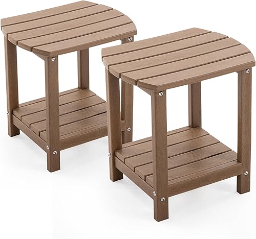 Miniatura 19 de Adirondack - Mesa auxiliar pequeña para exteriores, resistente a la intemperie, HDPE con almacenamiento de 2 niveles para hoguera, balcón, jardín,