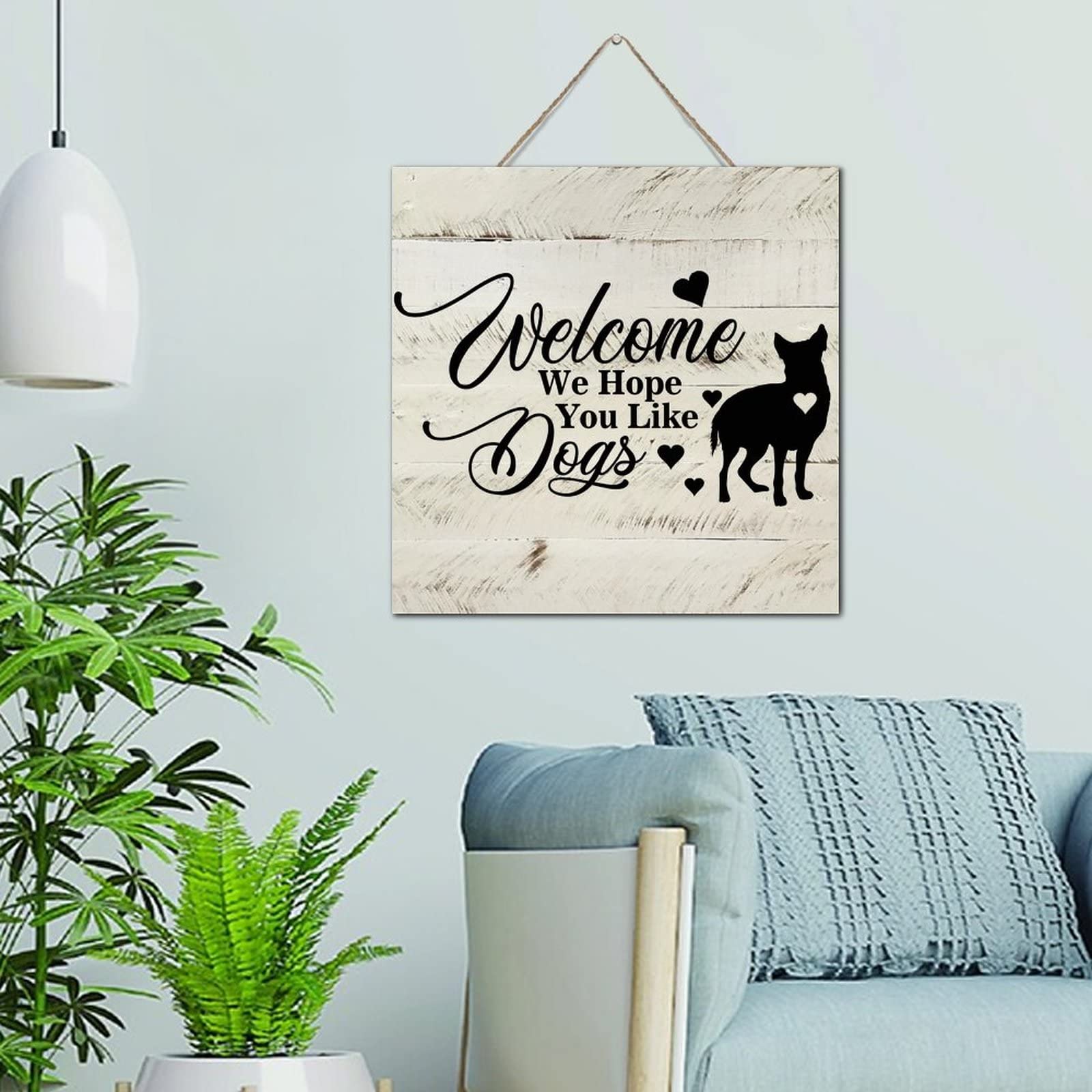 Plaque murale en bois Welcome Dogs pour prévenir vos visiteurs avec humour dès le pas de la porte