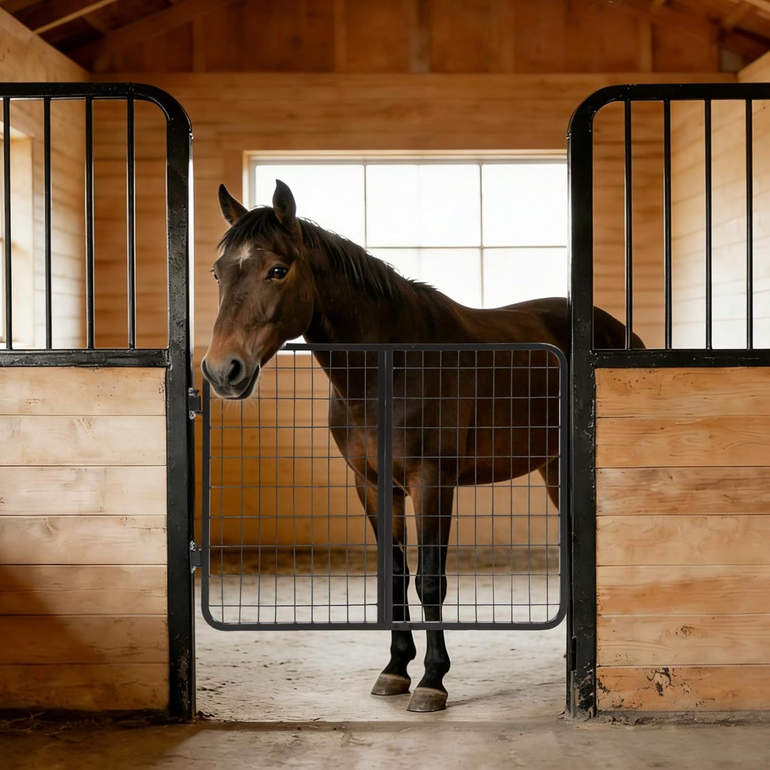 Horse Stall Gate 48 Inch Wide Compatible with Livestock Enclosures Steel Powder Coated Gray