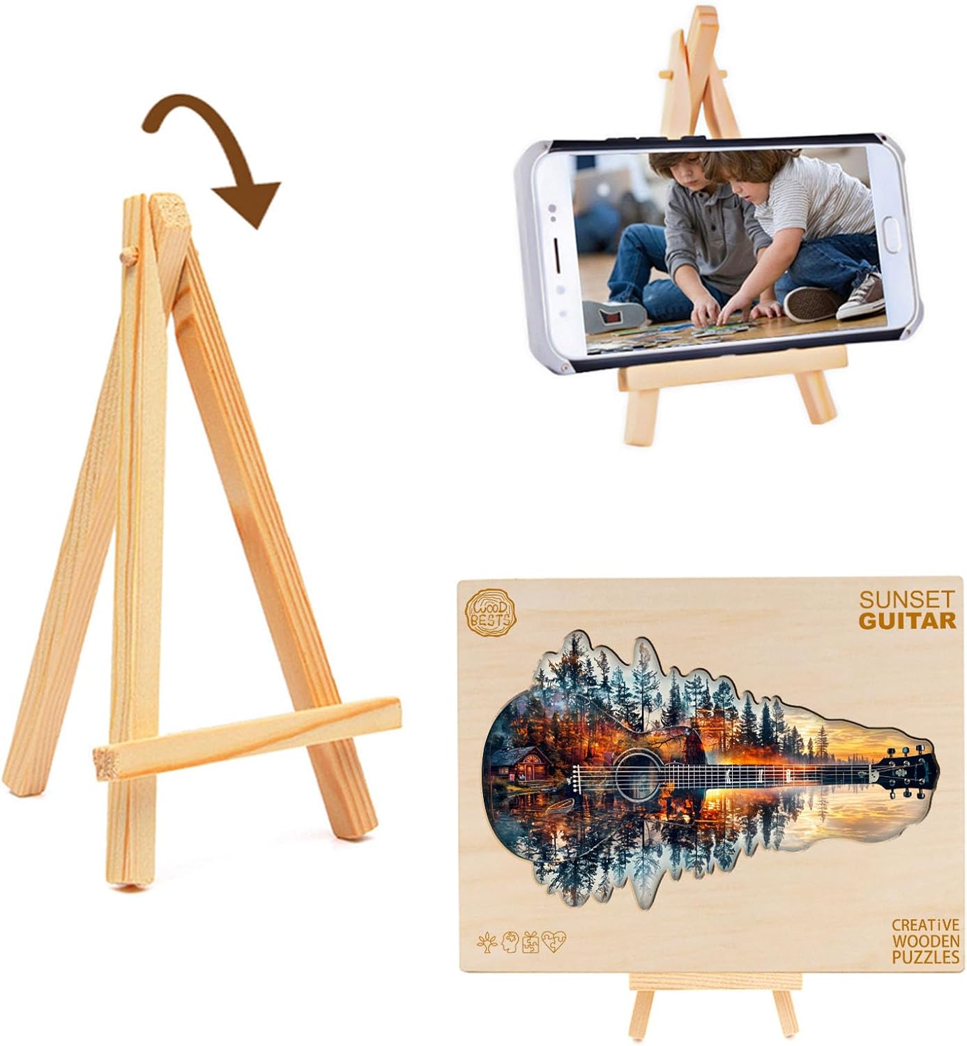 Wooden Puzzles for Adults 150 Pices, Sunset Guitar 3D Puzzles for Adults, Sunset Guitar Irregular Jigsaw Puzzles, Flat Puzzels with 3D Visual Effect, Finished Puzzle Size is 13.6 x 8.3in