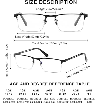 4 Pack Half Frame Reading Glasses For Men Metal Frame Blue Light Blocking Mens Reader Lightweight Spring Hinge