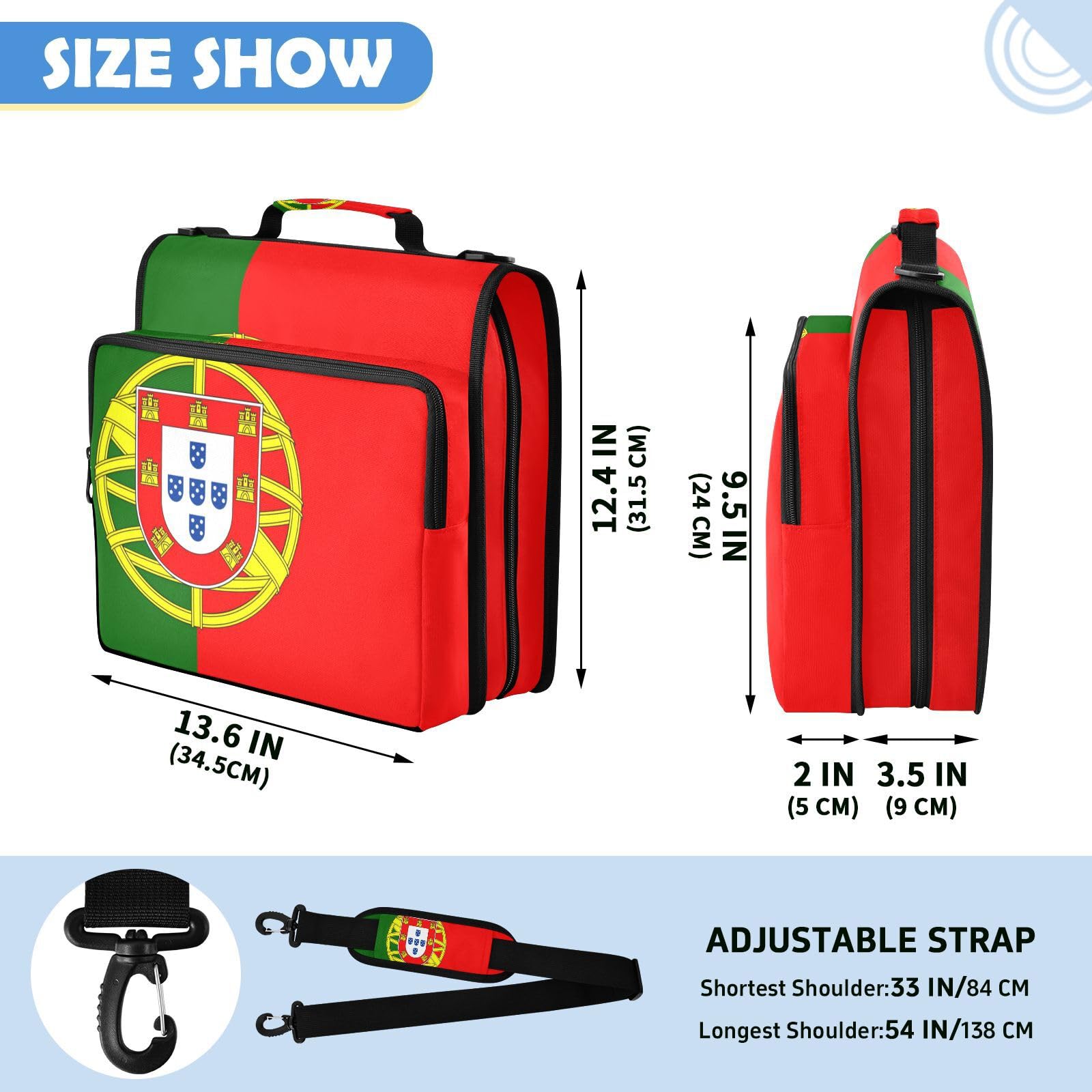Portugiesische Flaggenmuster Reißverschluss 3-Ringbuchtasche