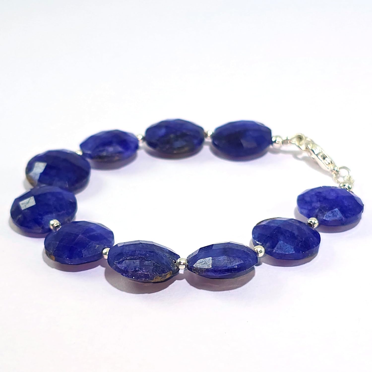 Natural lapis lazuli gemstone 14x14mm stacking bracelet | 7 inch | blue color, coin shape, faceted cut, stone | with silver plated clasp | handmade jewellry |WW_ESK_00198