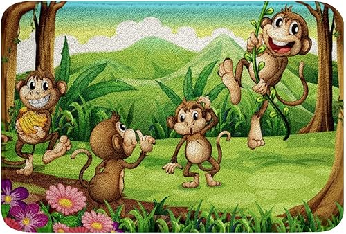 Erosebridal Alfombras de baño con diseño de mono para niños, diseño de animal kawaii, de peluche, lavables a máquina, antideslizantes, suaves,