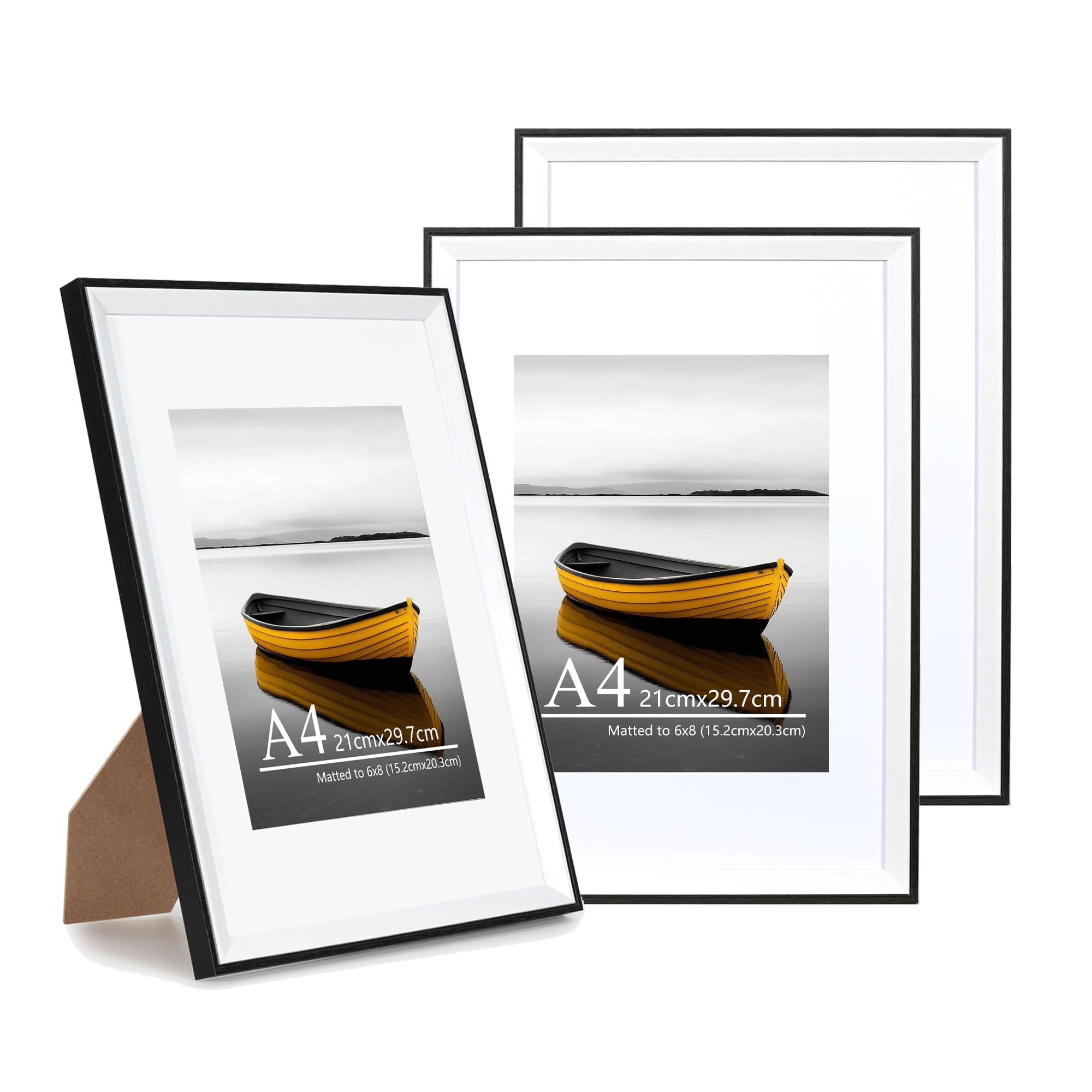 Baoee A4 Black white Two Tone Picture Frame with 6x8 Mount,Set of 3,photo frame with acrylic glass, A4 Frame,Poster Frame, certificate frame,Wall Mountable
