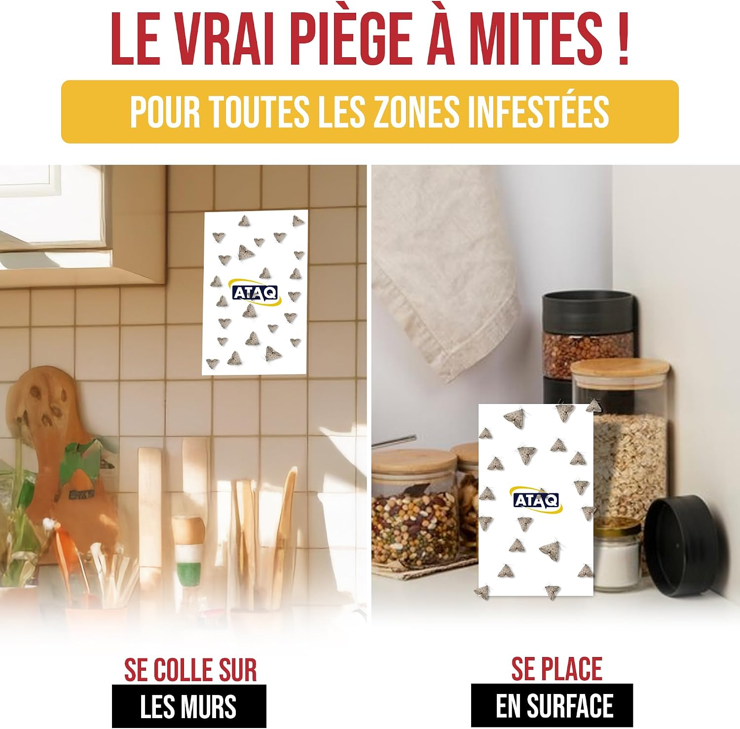 ATAQ – Pack de 12 pièges à Mites Alimentaires – Piège Anti Mites Adhésif à Phéromones avec Colle Haute Performance Contre l’infestation des Mites en Cuisine, protège Les Aliments, inodore Non Toxique — vue 6