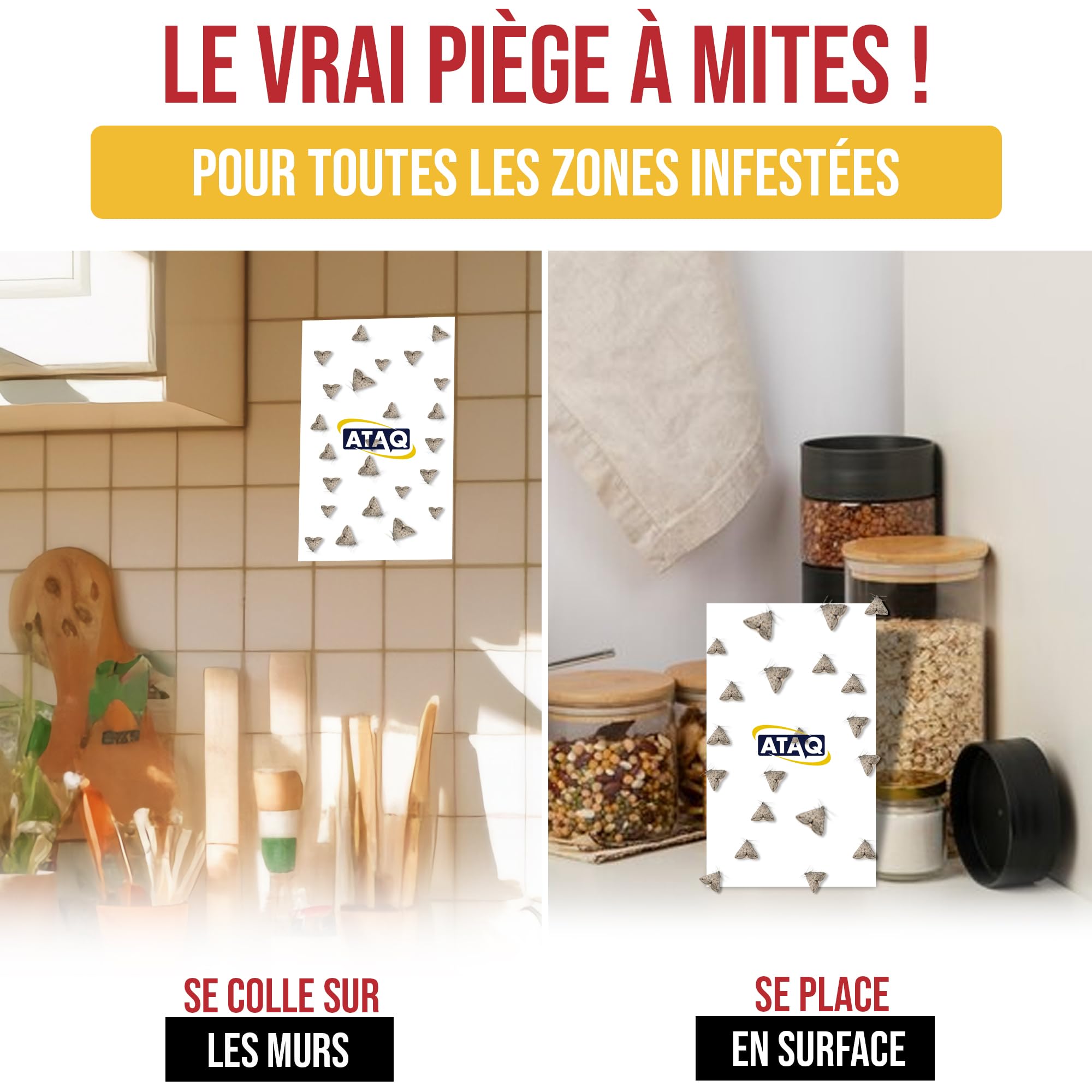ATAQ Pack de 6 pièges à Mites Alimentaires Anti Mites Adhésif à Phéromones